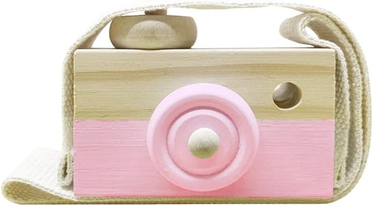 Baby Toy Wooden Mini Camera Toy, Baby Kids Cute Mini Sharpe Toy, Neck Hanging Photographed Props for Baby Toddlers Children Kids' Room Hanging Decor Gift（Pink)