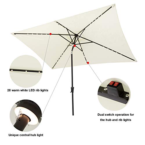 C-Hopetree 6.5 x 10 ft Rectangular Outdoor Patio Market Table Umbrella with Solar LED Lights, Ivory by C-Hopetree - Image 4