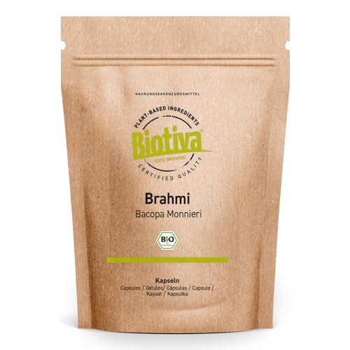 Brahmi cápsulas bio | 180 cápsulas | 500mg por cápsula | Bacopa Monnieri | planta de la memoria | vegano | sin aditivos | embotellado y controlado en Alemania | Biotiva