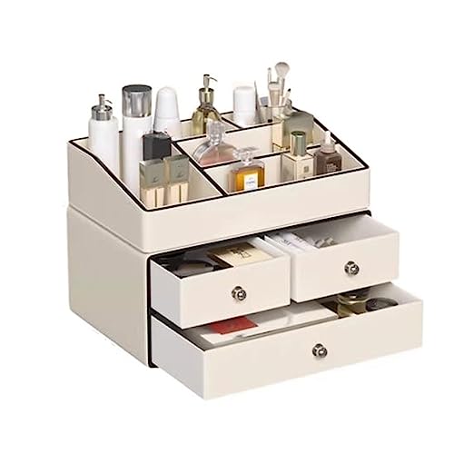 Cosmetic Display Cases Makeup Organizer Large Cosmetic Skincare Holder Display Storage Box, Bathroom Dresser Desk Office Storage Organizer with 3 Drawers and 5 Compartments Cosmetic Storage Box