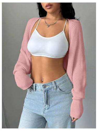 Image of Milumia Women's Crochet Bolero Shrug Top Y2k Long Sleeve Drop Shoulder Crop Cardigan