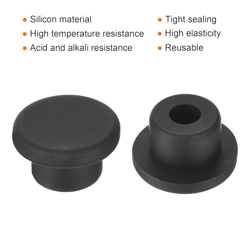 Image of uxcell High Temp Silicone Plug Mount Dia 16mm /0.63 inch t Shaped Rubber Stopper Hole Plugs for Powder Coating Plating Waterproof Plugs Sealing Plugs Black Pack of 5(OD 24mm)