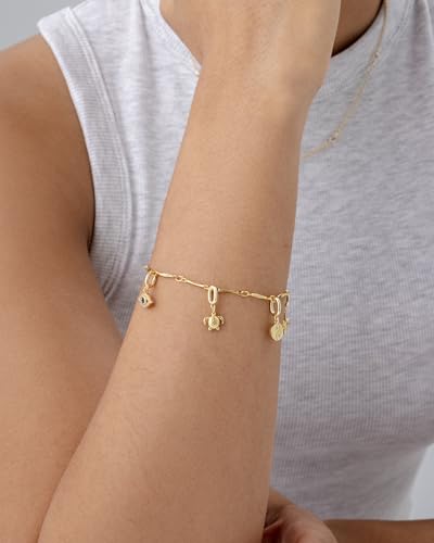 PAVOI 14K Gold Plated Adjustable Bracelet for Women | Twisted Bar & Paperclip Charm Chain Bracelets with Moon, Evil Eye, Teddy Bear, Heart Lock, Airplane, Dog, Cowboy Boot, Cat, Cupid & More | Fashion Jewelry2