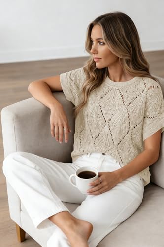 Image of Cakulo Womens Crochet Crop Tops 2026 Summer Short Sleeve Hollow Out Boho Sweater Beach Vacation Cruise Resort Wear