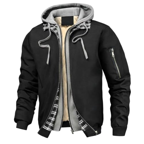 Carydety Mens Jacket windbreaker Jackets Fall Winter Bomber Hooded Jacket - image 7