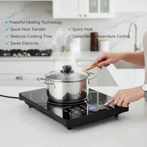 Image of Exxelo 10 Year Warranty 2000W Induction Cooktop with Touch Control, Digital Display, Preset Cooking Modes, Energy Efficient Electric Stove, Portable Induction Cooker for Home Kitchen Fast Heating