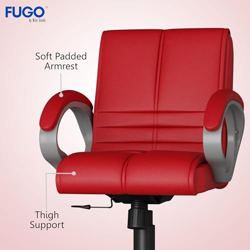 Image of FUGO FG235 with 3 Years Warranty Ergonomic Medium Back Office Chair with Adjustable Height, Cushioned Back&Seat, Tilting Mechanism, Heavy-Duty Metal Base, Perfect for Work, Study and Office (Red)