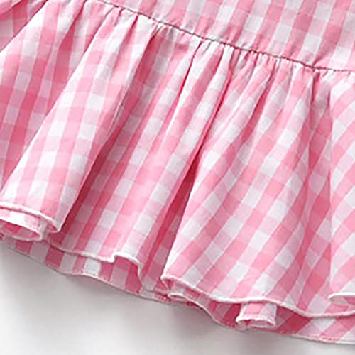 Toddler Girls Puff Sleeve Gingham Shirts Plaid Ruffle Blouse Girls Casual Tops Crewneck Tee Shirt Baby Summer Clothes4