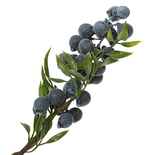 2 peças de plantas de folhagem artificial, flores e frutas, ramos de mirtilos, buquê de casamento, f