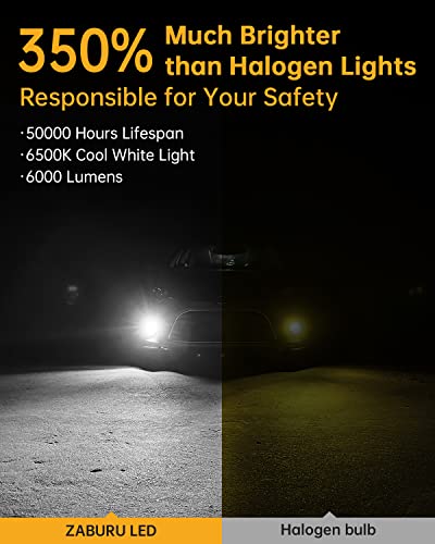 Zaburu H11 Led Headlight Bulbs, 350% Super Bright H11/H16/H8/H9 Led Headlights High And Low Beam Fog Light For Cars & Trucks, 12000Lm H11 Led Bulb 6500K Wireless Plug N Play Safer Driving, 2-Pack #TOP2