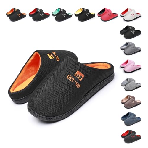 Git-up Espuma de Memoria Zapatillas de Estar por Casa para Hombre y Mujer Suave Cómodas Cálidas Amplio Ancho Pantuflas Interior Exterior Suela Antideslizante, Negro-Naranja 42/43