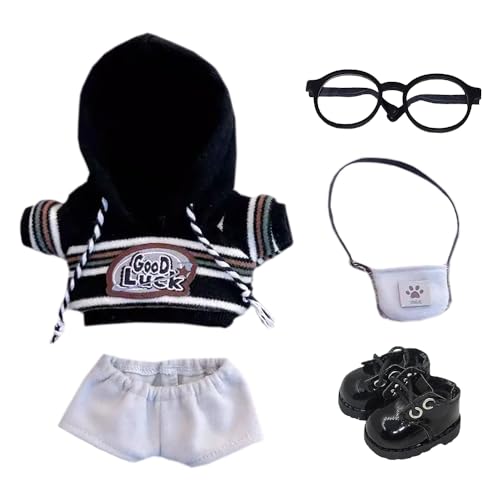 niannyyhouse 10cm 15cm 20cm ぬいぐるみ 服 パーカー パンツ メガネ バックパック 革靴 ストライプ・スーツ 綿人形 人形がドレスアップ 着せ替え (Black-10cm)