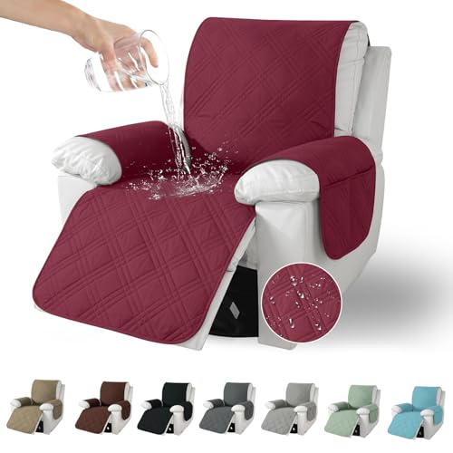 Jinfanshurich Funda de sillón con bolsillos, funda para sillón relax y sillón de televisión, funda antideslizante y funda lavable para perros, mascotas y niños (burdeos)