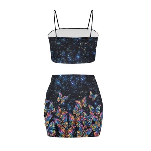 Image of Biyejit Women's 2 Piece Summer Outfits Spaghetti Strap Crop Tops and Bodycon Mini Skirt Dress Set Plus Size S-4XL