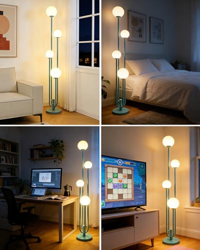 Image of Lightdot Green Globe Floor Lamp 4-Lights Dimmable Floor Lamps with 3000K Bulbs Included Unique Modern Standing Tall Lamp with 5Lbs Heavy Base for Living Room /Bedroom