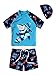Freebily 3PCS Enfants Garçons Ensemble Maillots De Bain Requin Anti-UV Manche Longue Court Hauts et Bas et Bonnet De Bain Tankini Set 1-12 Ans Plongeur 10-12 Ans