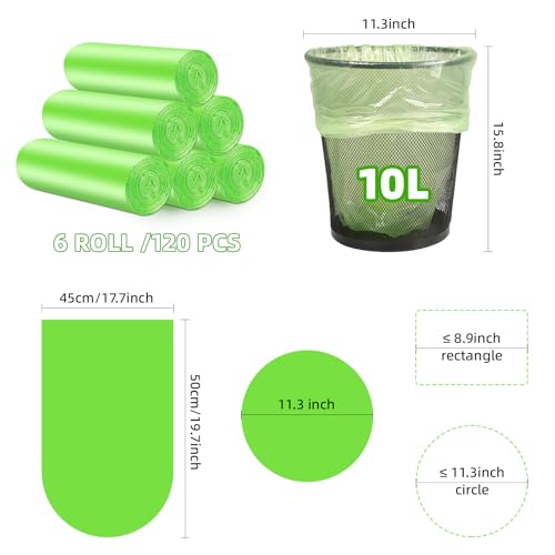 Müllbeutel Biomülltüten 10L 120 Stück Bio Müllbeutel Küchen Biomüllbeutel Reißfest und Wasserdicht Abfall Tüten Biologisch Abbaubar Beutel für Küche, Büro, Wohnzimmer(W45XH50cm,Grün)