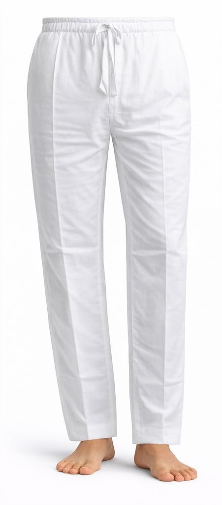 patwa & co. Men's Elastic Cotton Pyjama - White Pajama For Men With ZIP, Drawstring & Elastic (Straight fitting)-picture-48