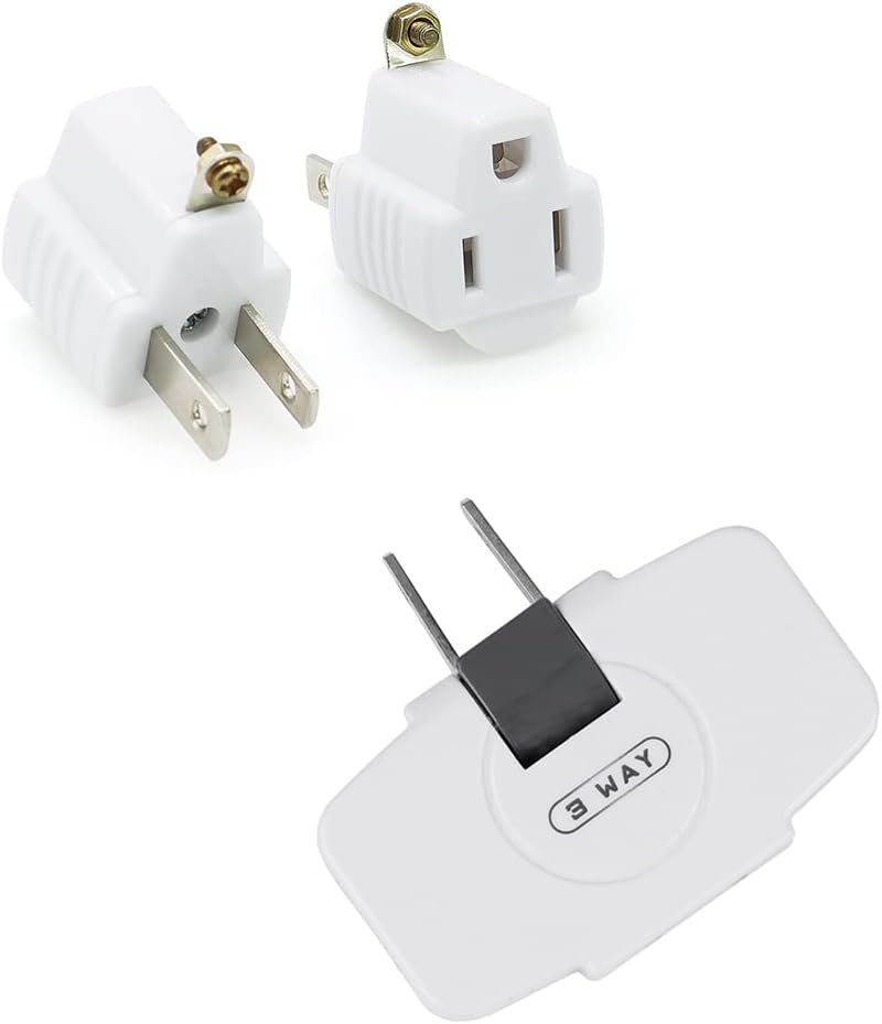 3 Way Wall Outlet Extender AC Adapter and 3-Prong to 2-Prong Grounding Plug