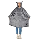 Catalogne Chic surdimensionné Sherpa Sweat à Capuche Couverture Doux géant Sweat à Capuche en Peluche Pull à Capuche Couverture pour Adultes Hommes Femmes Adolescents étudiants, Chat Gris