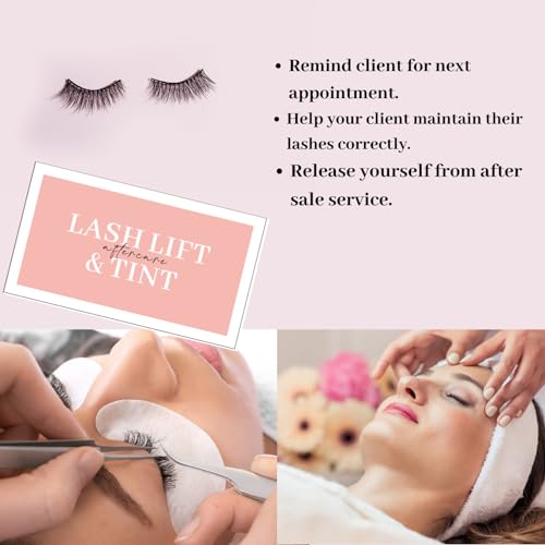 Lash Lift and Tint Aftercare Instruction Cards 2x3.5” inches Eyelash Business Supplies 100 pcs (Modern Pink) — view 3