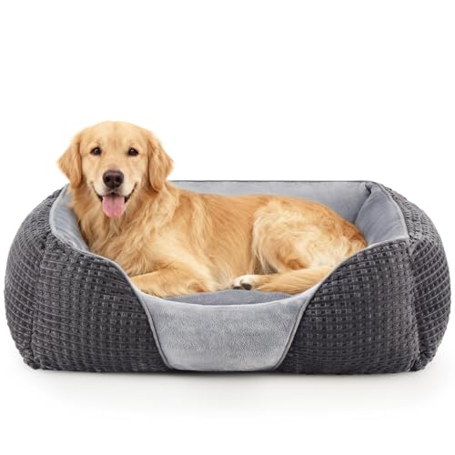 Heymamba waschbares Hundebett, geeignet für mittelgroße bis große Rassen, orthopädische Hundehütte, atmungsaktiver und hautfreundlicher Flanellstoff, Design mit hohem und niedrigem Kanten, 76x61x23cm