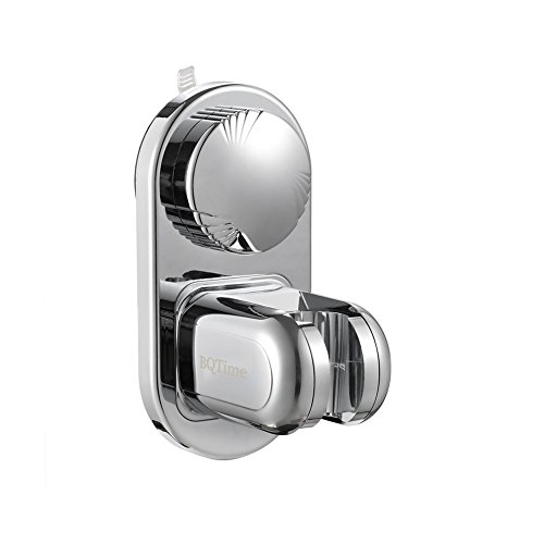 BQTime Shower Head Holder 5 Mode Angle Adjustable, Super Power Vacuum Suction Cup Handheld Shower Bracket, Waterproof, Heavy Duty, Reusable, Wall Mount Showerhead Holder for Bathroom Hotel, Chrome