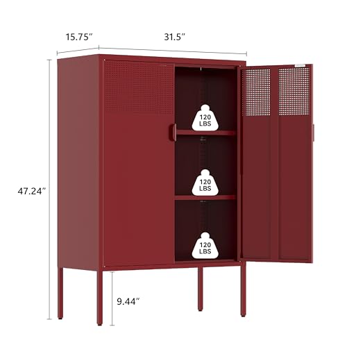 Image of Metal Storage Cabinet,2 Door TV Stand, Metal Mesh Accent Cabinet
