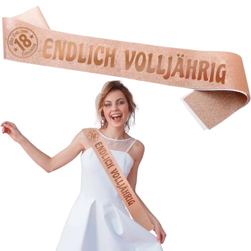 BETESSIN Geschenk 18. Geburtstag Mädchen - Endlich Volljährig 18 Schärpe Rosegold Glitzer - Geburtstagsdeko 18 Mädchen - Lustige Geschenke zum 18 Geburtstag Mädchen BETESSIN Geschenk 18. Geburtstag Mädchen - Endlich Volljährig 18 Schärpe Rosegold Glitzer - Geburtstagsdeko 18 Mädchen - Lustige Geschenke zum 18 Geburtstag Mädchen