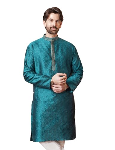 Image of SOJANYA Men's Silk Blend Kurta for Navratri | Paisley Print Regular Fit Ethnic Kurta for Festival & Puja