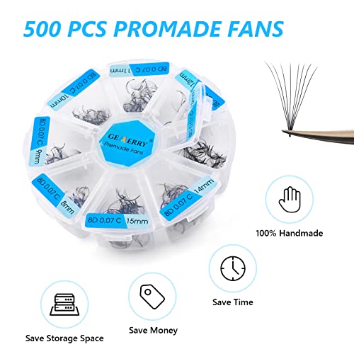 Pre made Fan Volume Eyelash Extensions 8D 8-15mm mix 500PCS Premade Fans C Cur Russian Pro Lashes Handmade Volume Eyelashes Individual Eyelashes Gemerry Lashes(8D-0.07C-8-15mm) - Image 2