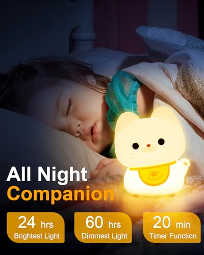 Image of Amaredom Waving Kitten Night Light, Cute Cat Lamp, Silicone Dimmable Nursery Nightlight, Rechargeable LED Bedside Lamp with 20 Minutes Timer & Tap Control Baby Girls Women Bedrooms, Living Room