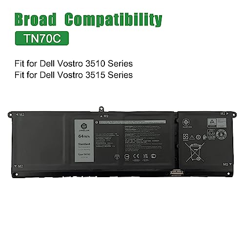 Image of TN70C Laptop Battery Replacement for Dell Inspiron 5320 5630 Vostro 5320 Series Notebook 0JGCCT JGCCT 0N9XX1 N9XX1 Black 15.2V 64Wh 4000mAh