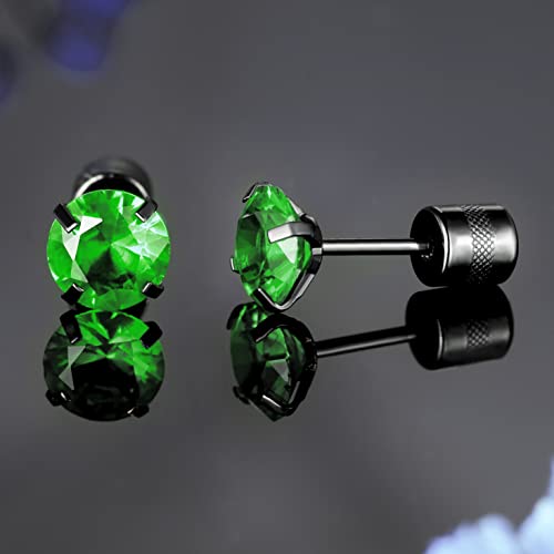 Pack Of Titanium Screw Back Earrings Faux Diamond Studs For Women Men 20G Black Gold Plated 316L Surgical Stainless Steel Blue Green Cubic Zirconia Hypoallergenic For Sensitive Ear Barbell Helix Piercing Post #TOP6