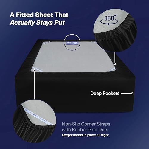 Kickoff Viscose Bamboo Sheets Twin XL Size 3-pc 100% Organic Bamboo Viscose Bed Cooling Sheets Twin XL Size Set Cool Bedding for hot Sleepers Sheet, Flat, Fitted, Pillowcase (Onyx Black, TXL)