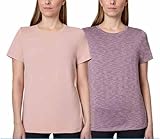Mondetta Performance Luxury Women's 2 Pack Comfort Stretch Moisture Wicking Short Sleeve Active Tees (US, Alpha, X-Large, Regular, Regular, Elderberry/Mauve Combo)