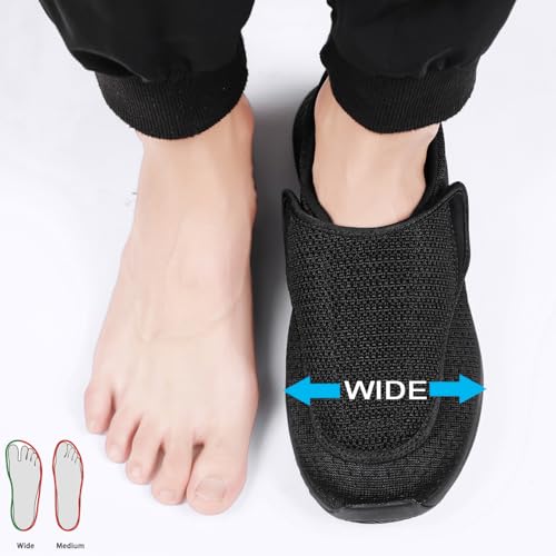 HOMASS Diabetic Shoes for Men and Women, Adjustable Slip-On Wide Walking Shoes for Swollen Feet, Orthopedic Foot Pain Relief, Neuropathy - EasyTop Wings Black by HOMASS - Image 4