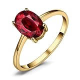 JewelryPalace Anillos de compromiso solitarios con circonita cúbica de color granate rojo para mujer, anillos de compromiso chapados en oro amarillo de 14 quilates para ella, conjuntos de joyas P