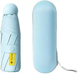 Guarda-Chuva Pocket Dobrável Pequeno e Portátil – Mini Guarda-Chuva de Bolso com Proteção UV, Super Compacto e Leve com Estojo em Formato Cápsula para Sol e Chuva