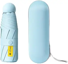 Guarda-Chuva Pocket Dobrável Pequeno e Portátil – Mini Guarda-Chuva de Bolso com Proteção UV, Super Compacto e Leve com Estojo em Formato Cápsula para Sol e Chuva