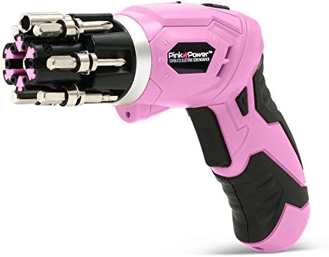 Pink Power 3.6 Volt Rechargeable Cordless Electric Screwdriver Set with Bubble Level - Pink Tool Set for Women Power Tools