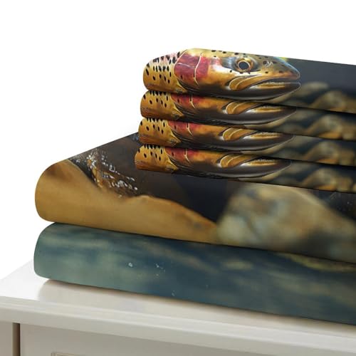 Housse de couette truite 3D King en microfibre avec taie d'oreiller