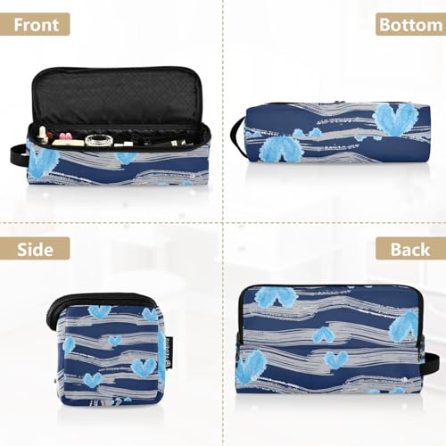 Bolsa de viaje para herramientas de cabello para mujer y tapete resistente al calor, estuche portátil para planchas, rizadores y secadores, azul marino con rayas y corazones miniatura 5