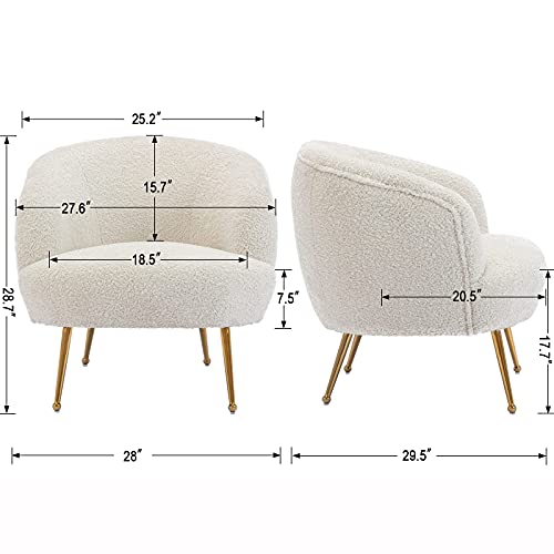 Duomay Modern Accent Chair Armchair Sherpa Upholstered Barrel Chair With Golden Legs Comfy Lounge Chair Single Sofa Armchair Club Chair For Living Room Bedroom Office,White #TOP5