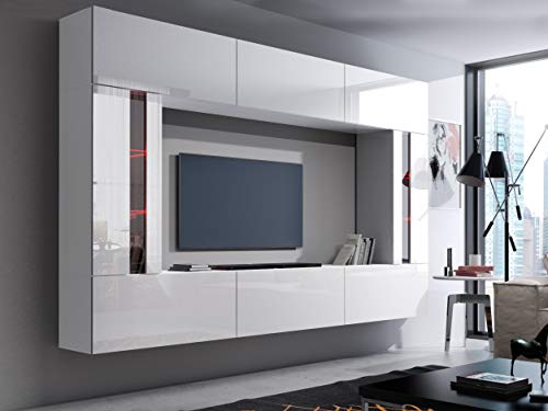 HomeDirectLTD Future 28, Conjunto de Muebles De Salón, Módulo Bajo para TV Y Multimedia, Unidad de Entretenimiento, Mueble TV, Suite a Estrenar (Iluminación RGB LED Opcional) (28_HG_W_2, Blanco LED)