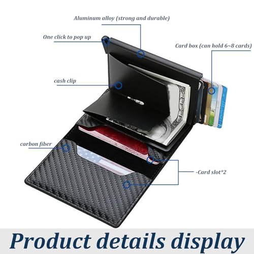 Simplofficial Simple Wallet For Men, Men's Carbon Fiber Slim Wallet RFID Blocking, Minimalist Pop Up Card Holder Wallets Hold 8-9 Cards (Carbon Gray)2