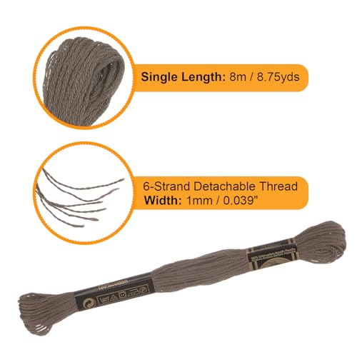 Image of HARFINGTON 12 Skeins Embroidery Floss 8.75yds(8m) Egyptian Long-Staple Cotton Cross Stitch Thread for Sewing DIY Bracelet Yarn String and Crafts, Light Brown(6008)