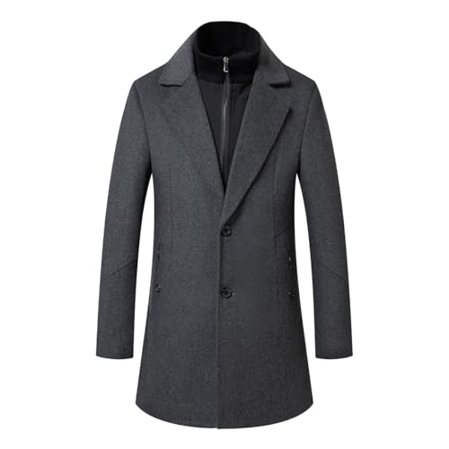 Sliktaa Gabardina de lana cálida de invierno para hombre, longitud media, chaqueta de lana de negocios, abrigo informal, gris, XXL