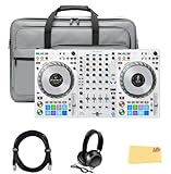 Pioneer DJ DDJ FLX10 Limited Edition 4-Channel DJ Controller for rekordbox and Serato - White Bundle with Case, Gearlux Headphones, DMX Cable, and Austin Bazaar Polishing Cloth