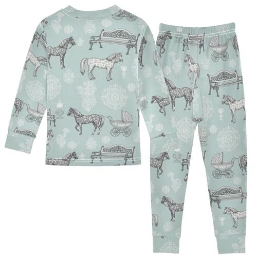 Pajama Sets Long Sleeve Horses Benches Vases Patterns Soft Comfy Sleepwear 2 Piece PJS 3-8T3